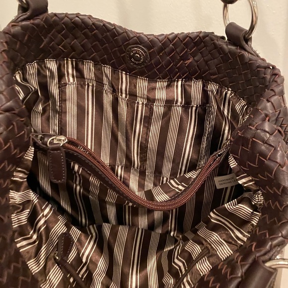 Handmade genuine leather chocolate brown woven tote - Picture 3 of 9